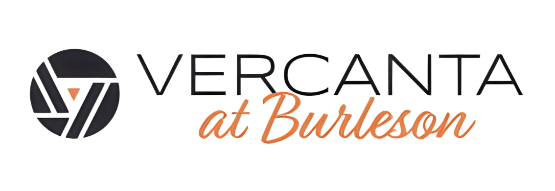 The image displays a logo with the text "VERCANTA at Burleson" alongside a circular graphic with a design inside.